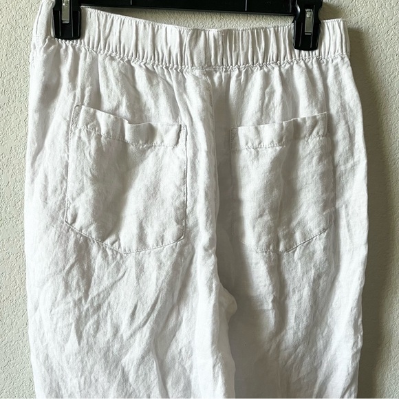 Cynthia Rowley White 100% Linen Wide-Leg Cropped Boho Pull On Elastic Pants S - Picture 4 of 5
